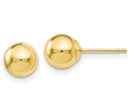 10LE445 10K Yellow Gold 6mm Polished Ball Post Earrings 0