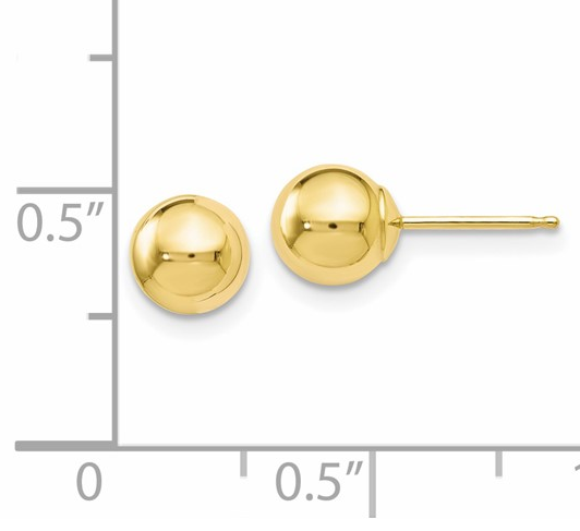 10LE445 10K Yellow Gold 6mm Polished Ball Post Earrings 0