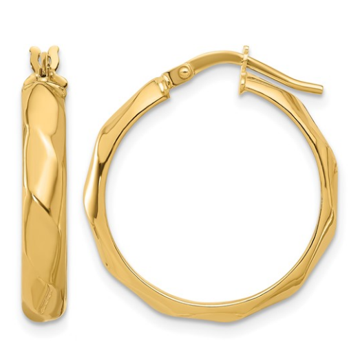 10K Yellow Gold 25mm Twisted Round Hoop Earrings