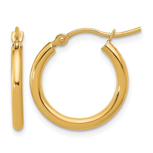 10K Yellow Gold 2x17.5mm Lightweight Tube Hoop Earrings