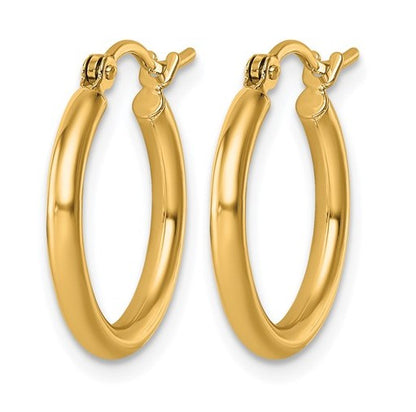 10K Yellow Gold 2x17.5mm Lightweight Tube Hoop Earrings