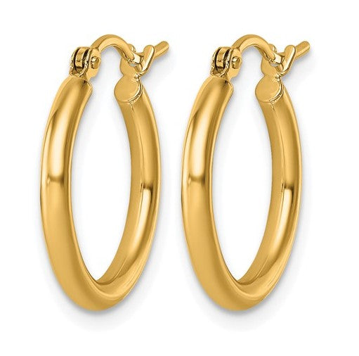 10K Yellow Gold 2x17.5mm Lightweight Tube Hoop Earrings