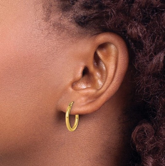 10K Yellow Gold 2x17.5mm Lightweight Tube Hoop Earrings