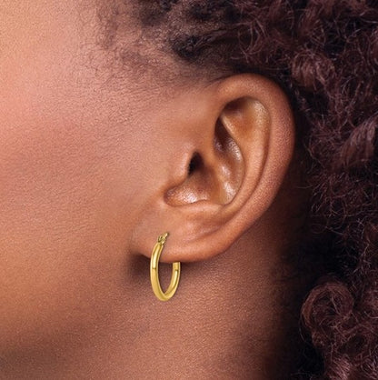10K Yellow Gold 2x17.5mm Lightweight Tube Hoop Earrings