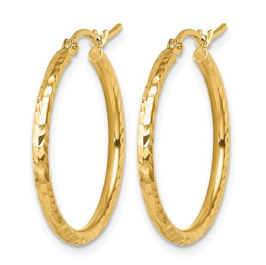 10K Yellow Gold Diamond Cut 2mm Round Tube Hoop Earrings
