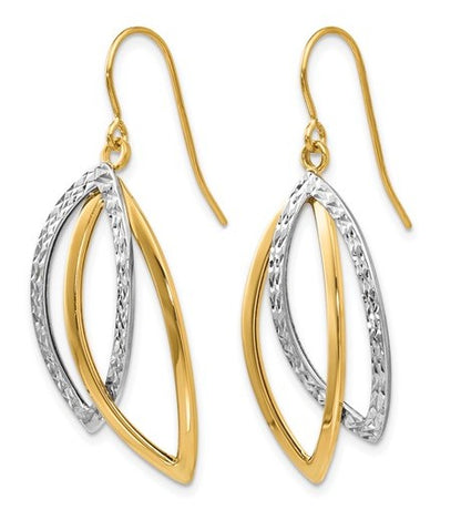 10K Two-Tone Polished & Textured Shepherd Hook Earrings