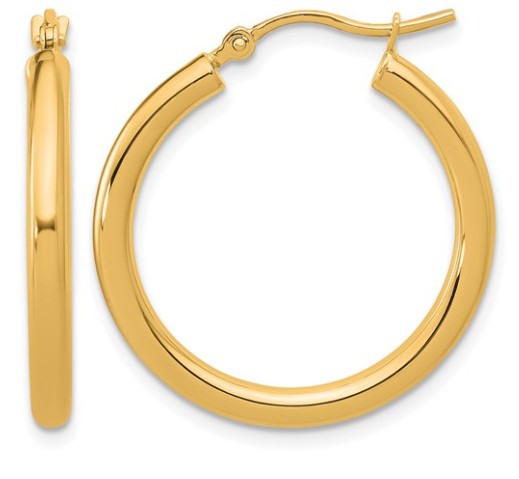 10K Yellow Gold 2.5mm Polished Lightweight Tube Hoop Earrings