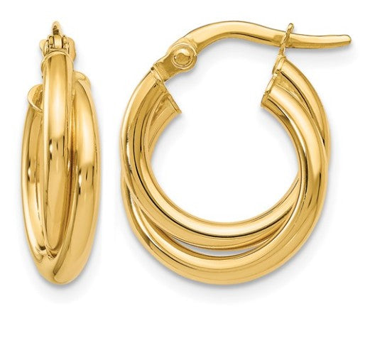 10K Yellow Gold 18mm Polished Twisted Double Hoop Earrings