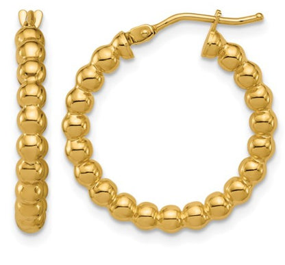 10K Yellow Gold 22mm Polished Beaded Round Hoop Earrings