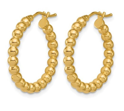 10K Yellow Gold 22mm Polished Beaded Round Hoop Earrings