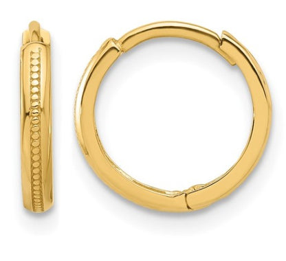 10K Yellow Gold Polished & Textured Huggie Hoop Earrings