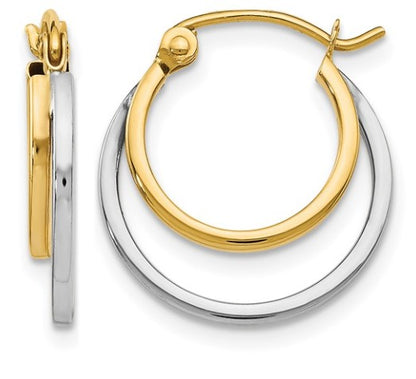 10K Tow Tone Polished Hinged 17mm Double Hoop Earrings