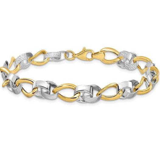 10K Two Tone Polished & Diamond Cut Link Bracelet - 7.5"