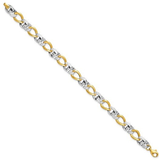 10K Two Tone Polished & Diamond Cut Link Bracelet - 7.5"