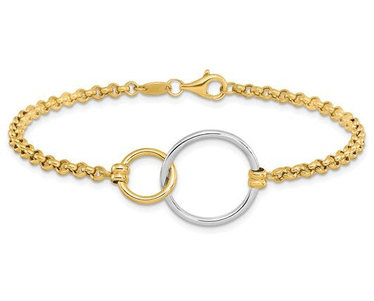 10K Two Tone Polished Interlocking Circles Link Bracelet - 7.5"
