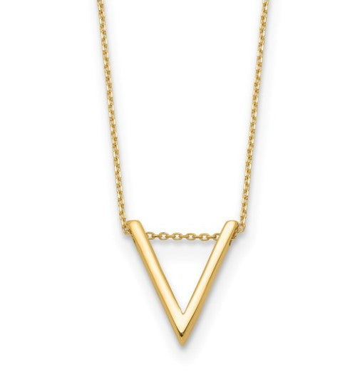 14K Yellow Gold Polished V Necklace - 17"