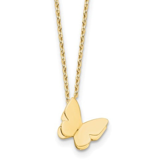 14K Yellow Gold Polished Butterfly Charm Necklace