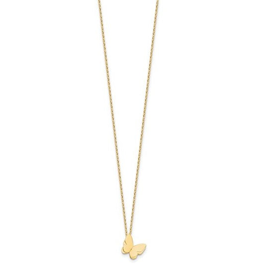 14K Yellow Gold Polished Butterfly Charm Necklace