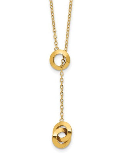 14K Yellow Gold Polished Circles Lariat Necklace