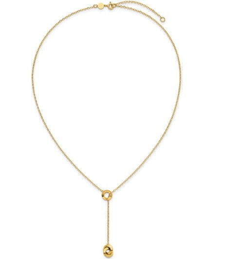 14K Yellow Gold Polished Circles Lariat Necklace