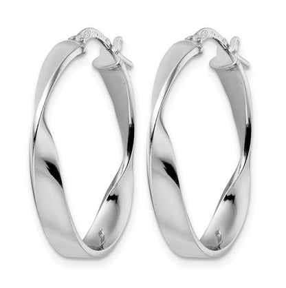 Sterling Silver Rhodium Plated Polished Oval Twisted Hoop Earrings