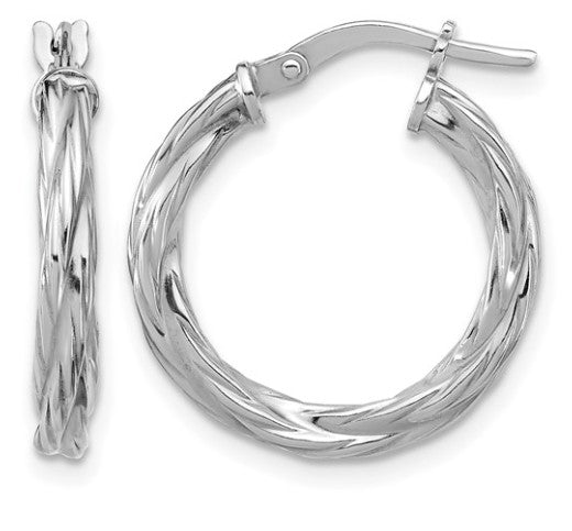 Sterling Silver Rhodium Plated Twisted Hoop Earrings