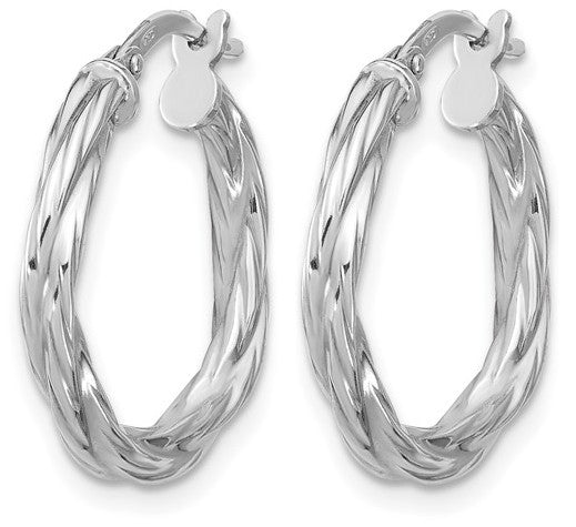 Sterling Silver Rhodium Plated Twisted Hoop Earrings
