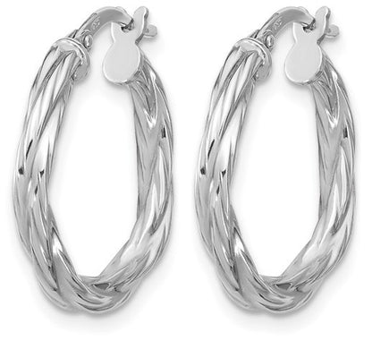 Sterling Silver Rhodium Plated Twisted Hoop Earrings