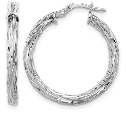 Sterling Silver Rhodium Plated Twisted 25mm Hoop Earrings