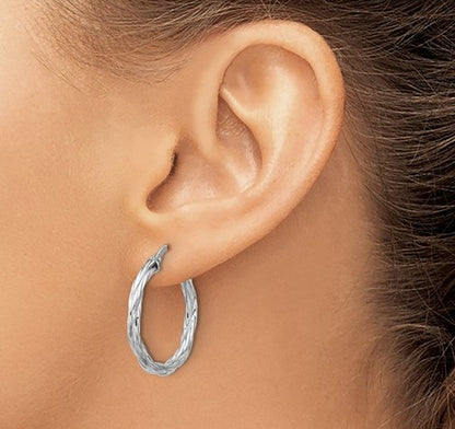 Sterling Silver Rhodium Plated Twisted 25mm Hoop Earrings
