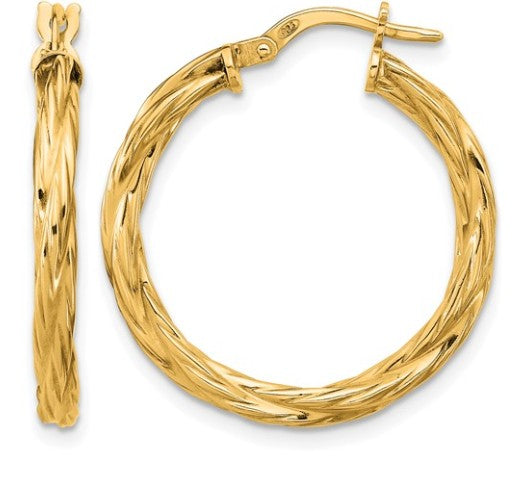 Sterling Silver Gold Plated Polished Twisted 26mm Hoop Earrings