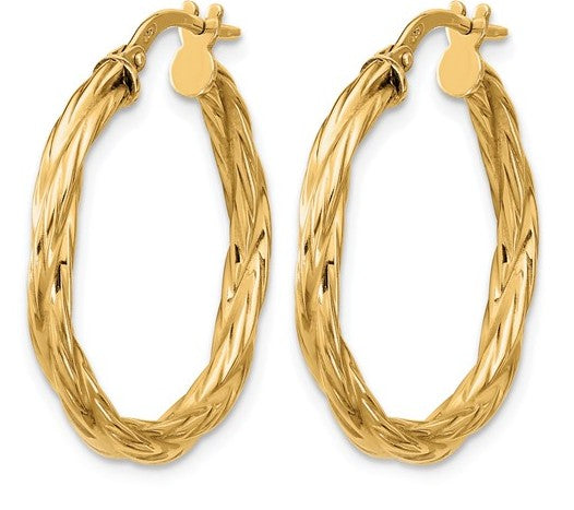 Sterling Silver Gold Plated Polished Twisted 26mm Hoop Earrings