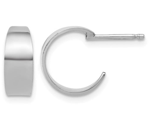 Sterling Silver Rhodium Plated Polished C-Hoop Post Earrings