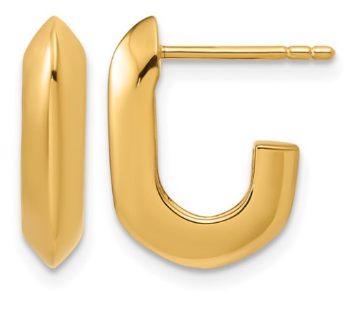 Sterling Silver Gold Plated Polished Knife Edge J-Hoop Post Earrings