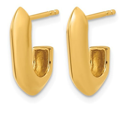 Sterling Silver Gold Plated Polished Knife Edge J-Hoop Post Earrings