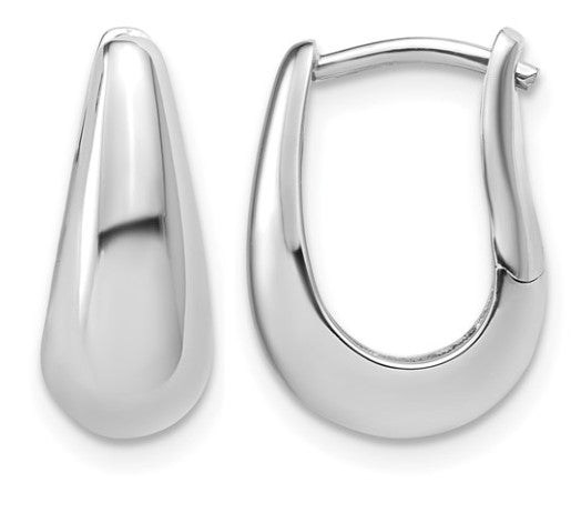 Sterling Silver Rhodium Plated Polished Hinged Oval Hoop Earrings