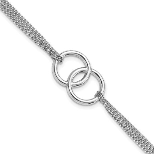 Sterling Silver Rhodium Plated Multi Strand Double Circle Bracelet