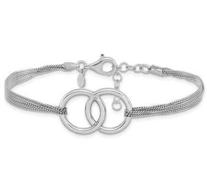 Sterling Silver Rhodium Plated Multi Strand Double Circle Bracelet