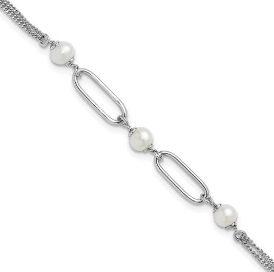 Sterling Silver Rhodium Plated Polished Freshwater Pearl Bracelet