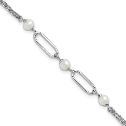 Sterling Silver Rhodium Plated Polished Freshwater Pearl Bracelet