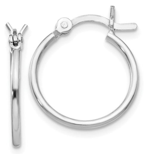 Sterling Silver Rhodium Plated Polished Hinged 16mm Hoop Earrings