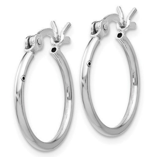 Sterling Silver Rhodium Plated Polished Hinged 16mm Hoop Earrings
