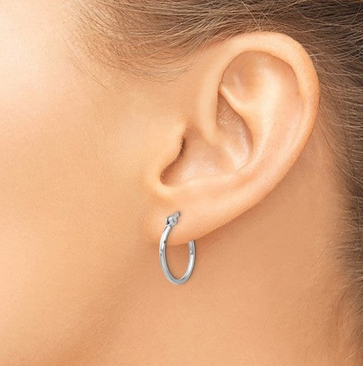 Sterling Silver Rhodium Plated Polished Hinged 16mm Hoop Earrings