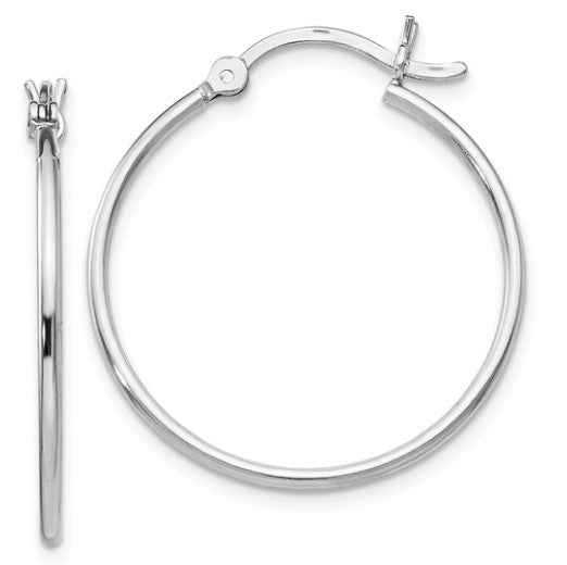 Sterling Silver Rhodium Plated Polished Hinged 27mm Hoop Earrings