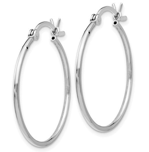 Sterling Silver Rhodium Plated Polished Hinged 27mm Hoop Earrings