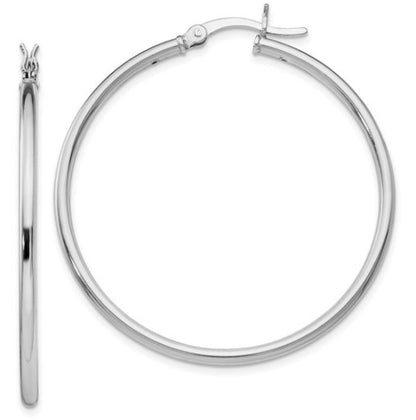 Sterling Silver Rhodium Plated Polished Hinged 41mm Hoop Earrings