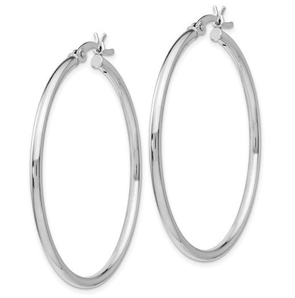 Sterling Silver Rhodium Plated Polished Hinged 41mm Hoop Earrings