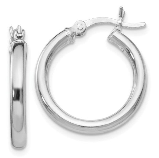 Sterling Silver Rhodium Polished Hinged 19mm Hoop Earrings