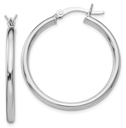 Sterling Silver Rhodium Plated Polished Hinged 31.5mm Hoop Earrings