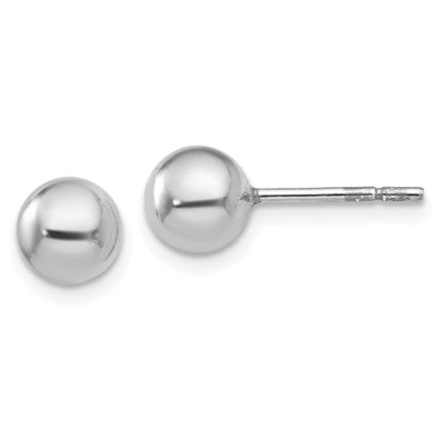 Sterling Silver Rhodium Plated 6mm Polished Ball Post Earrings